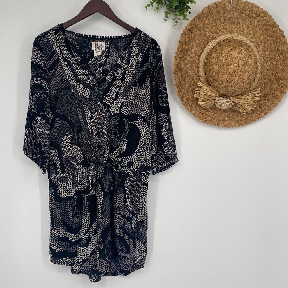 BillaBong Casual MIDI Dress Cover-Up Tunic Resort Wear Beach‎ Black Cream Large